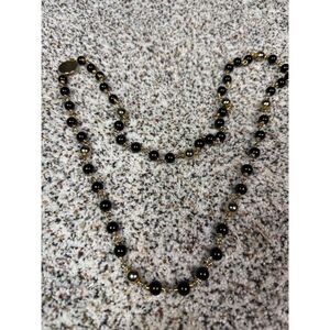 Vintage Bijoux Cascio Black & Gold Beaded Necklace 18" Secure Clasp